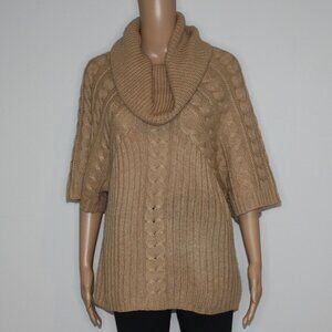 Venue Women's Short Sleeve Knit Cowl Neck Sweater Top in Tan Color & size Large